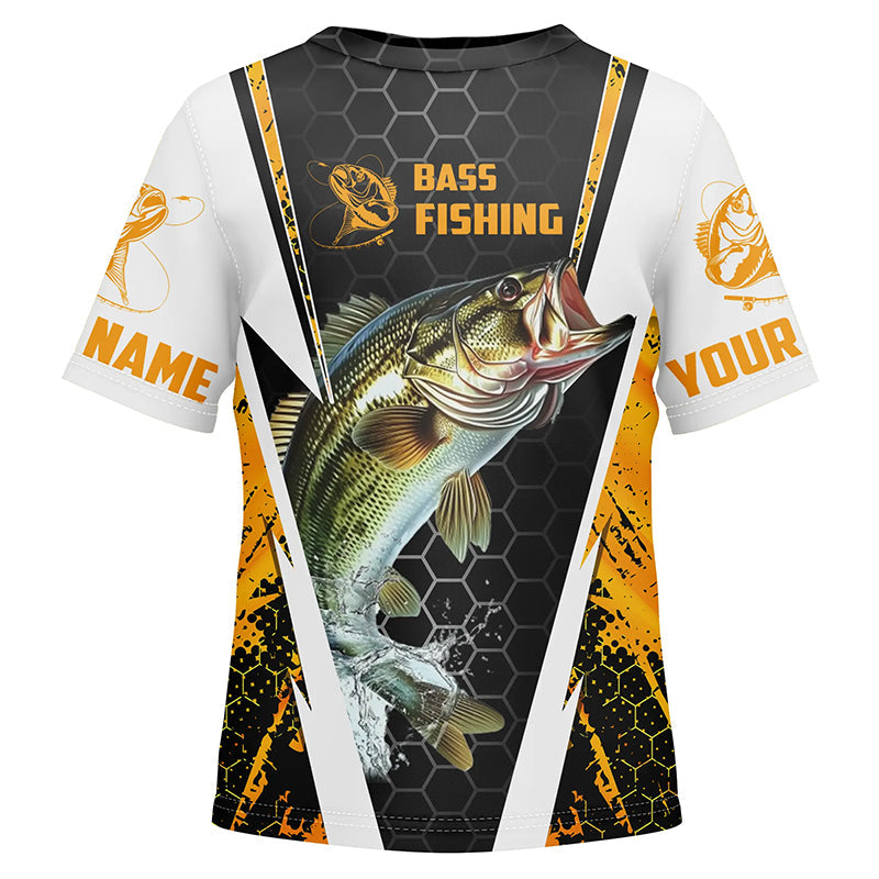 Custom Largemouth Bass Fishing Jerseys, Bass Tournament Fishing T-Shirts For Kid | Yellow Camo IPHW4406