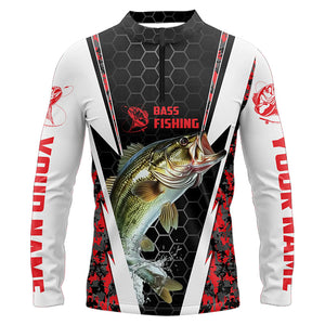 Custom Bass Fishing Jerseys, Bass Fishing Long Sleeve Quarter-Zip Tournament Shirts | Red Camo IPHW4407