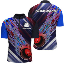 Load image into Gallery viewer, Red White And Blue Bowling Ball Flame Custom Bowling Team Shirts, Unisex Patriotic Bowling Jersey IPHW6260