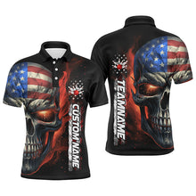 Load image into Gallery viewer, Flame Skull American Flag Custom Team Bowling Shirts For Men, Patriotic Bowling Shirt Jerseys IPHW5176