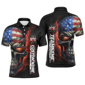 Flame Skull American Flag Custom Team Bowling Shirts For Men, Patriotic Bowling Shirt Jerseys IPHW5176