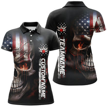 Load image into Gallery viewer, Flame Skull American Flag Custom Women&#39;s Team Bowling Shirts, Patriotic Bowling Shirt  IPHW5178