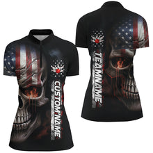 Load image into Gallery viewer, Flame Skull American Flag Custom Women&#39;s Team Bowling Shirts, Patriotic Bowling Shirt  IPHW5178