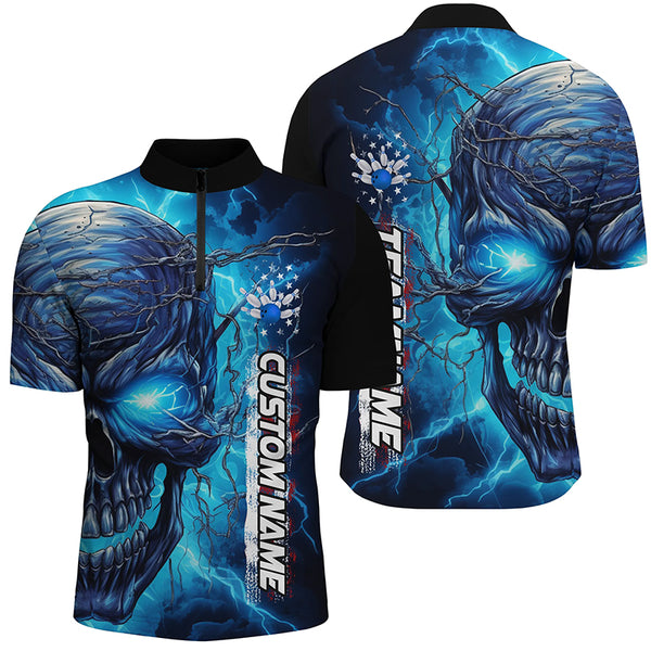 Custom Name Blue Lightning Thunder Bowling Team Jersey Polo Shirt For Men  And Women