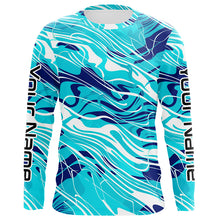 Load image into Gallery viewer, Custom Saltwater Long Sleeve Fishing Shirts Uv Protection, Sea Wave Camo Fishing Shirts IPHW5862