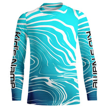 Load image into Gallery viewer, Custom Blue Water Camo Long Sleeve Performance Fishing Shirts For Men, Women And Kids IPHW5864
