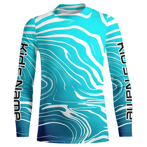 Custom Blue Water Camo Long Sleeve Performance Fishing Shirts For Men, Women And Kids IPHW5864