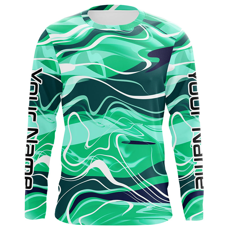 Green Water Waves Camo Custom Long Sleeve Performance Fishing Shirts F –  ChipteeAmz
