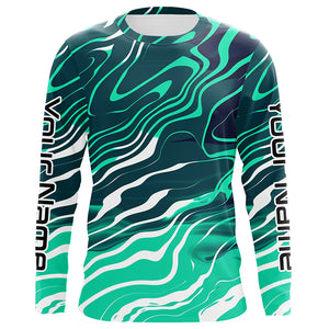 Green White Water Camo Custom Long Sleeve Tournament Fishing Shirts, Sun Protection Tournament Shirt IPHW5866