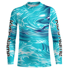 Load image into Gallery viewer, Blue Water Ripple Camo Custom Long Sleeve Performance Fishing Shirts, Uv Protection Fishing Jerseys IPHW5869