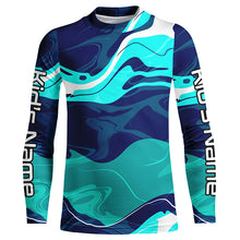 Load image into Gallery viewer, Blue And Green Water Camo Custom Long Sleeve Performance Fishing Shirts For Men, Women And Kids IPHW5870