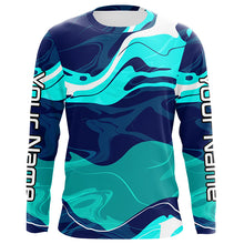 Load image into Gallery viewer, Blue And Green Water Camo Custom Long Sleeve Performance Fishing Shirts For Men, Women And Kids IPHW5870