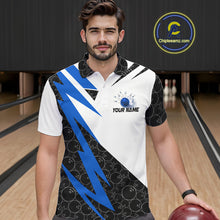 Load image into Gallery viewer, Black and White Bowling Polo, Quarter Zip Shirt for Men Custom Lightning Team bowling jerseys | Blue NQS9837