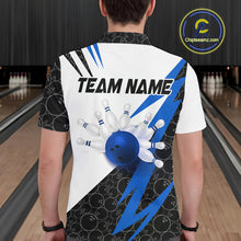 Load image into Gallery viewer, Black and White Bowling Polo, Quarter Zip Shirt for Men Custom Lightning Team bowling jerseys | Blue NQS9837