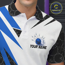 Load image into Gallery viewer, Black and White Bowling Polo, Quarter Zip Shirt for Men Custom Lightning Team bowling jerseys | Blue NQS9837
