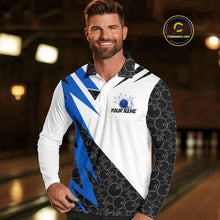 Load image into Gallery viewer, Black and White Bowling Polo, Quarter Zip Shirt for Men Custom Lightning Team bowling jerseys | Blue NQS9837