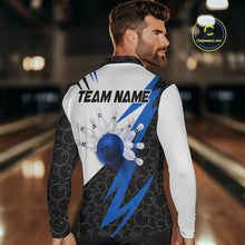 Load image into Gallery viewer, Black and White Bowling Polo, Quarter Zip Shirt for Men Custom Lightning Team bowling jerseys | Blue NQS9837