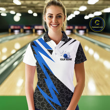 Load image into Gallery viewer, Black and White Bowling Polo, Quarter Zip Shirt for Women Custom Lightning Team bowling jerseys | Blue NQS9837