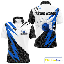 Load image into Gallery viewer, Black and White Bowling Polo, Quarter Zip Shirt for Men Custom Lightning Team bowling jerseys | Blue NQS9837