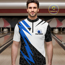 Load image into Gallery viewer, Black and White Bowling Polo, Quarter Zip Shirt for Men Custom Lightning Team bowling jerseys | Blue NQS9837
