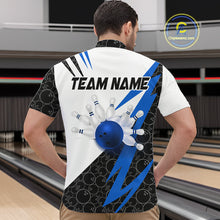 Load image into Gallery viewer, Black and White Bowling Polo, Quarter Zip Shirt for Men Custom Lightning Team bowling jerseys | Blue NQS9837