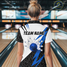 Load image into Gallery viewer, Black and White Bowling Polo, Quarter Zip Shirt for Women Custom Lightning Team bowling jerseys | Blue NQS9837
