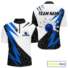 Load image into Gallery viewer, Black and White Bowling Polo, Quarter Zip Shirt for Men Custom Lightning Team bowling jerseys | Blue NQS9837