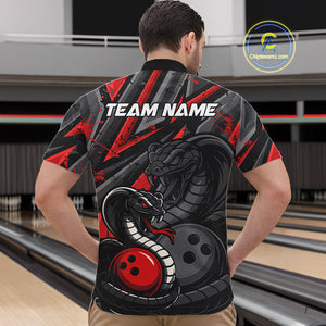 Custom Grunge Black And Red Cobra Snake Bowling Men Quarter-Zip Shirts With Team Name For Bowlers IPHW9027