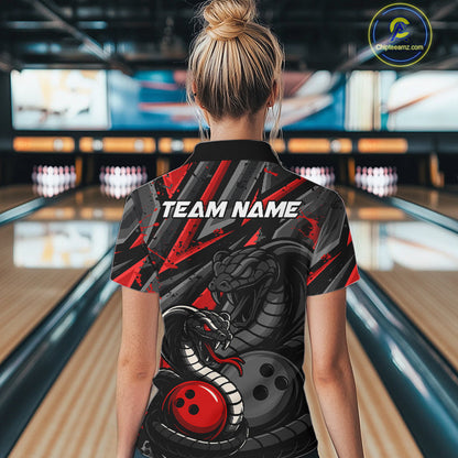 Custom Grunge Black And Red Cobra Snake Bowling Women Quarter-Zip Shirts With Team Name IPHW9027