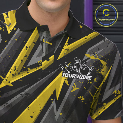 Custom Grunge Black And Yellow Cobra Snake Bowling Men Polo Shirts With Team Name IPHW9028