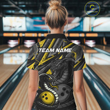 Load image into Gallery viewer, Custom Grunge Black And Yellow Cobra Snake Bowling Women Polo Shirts With Team Name IPHW9028