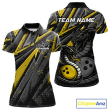 Load image into Gallery viewer, Custom Grunge Black And Yellow Cobra Snake Bowling Women Polo Shirts With Team Name IPHW9028