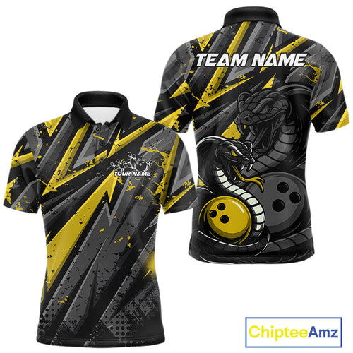 Custom Grunge Black And Yellow Cobra Snake Bowling Men Polo Shirts With Team Name IPHW9028