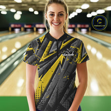 Load image into Gallery viewer, Custom Grunge Black And Yellow Cobra Snake Bowling Women Quarter-Zip Shirt With Team Name IPHW9028