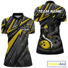 Load image into Gallery viewer, Custom Grunge Black And Yellow Cobra Snake Bowling Women Quarter-Zip Shirt With Team Name IPHW9028