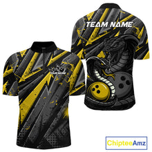 Load image into Gallery viewer, Custom Grunge Black And Yellow Cobra Snake Bowling Men Quarter-Zip Shirts With Team Name IPHW9028