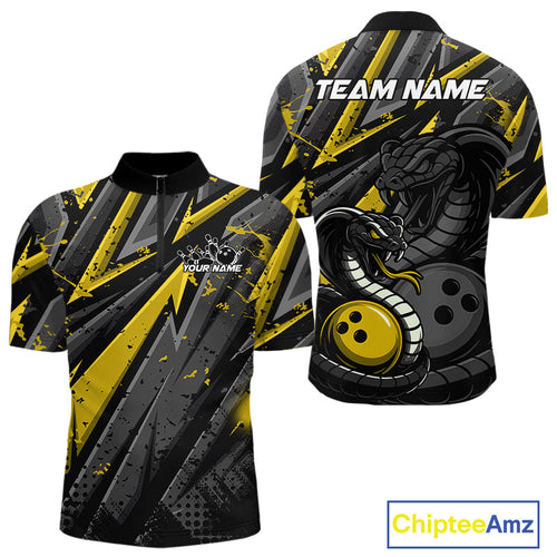 Custom Grunge Black And Yellow Cobra Snake Bowling Men Quarter-Zip Shirts With Team Name IPHW9028