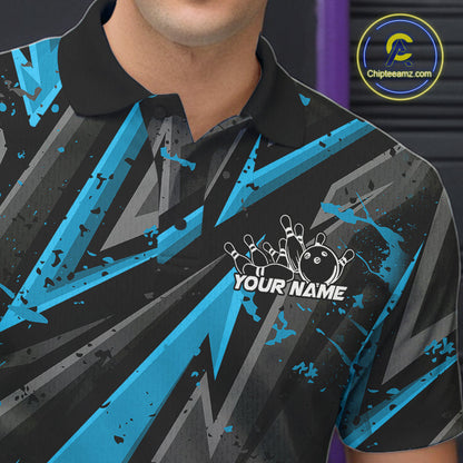 Custom Grunge Black And Blue Cobra Snake Bowling Men Polo Shirts With Team Name For Bowlers IPHW9029
