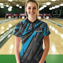 Load image into Gallery viewer, Custom Grunge Black And Blue Cobra Snake Bowling Women Quarter-Zip Shirts With Team Name IPHW9029