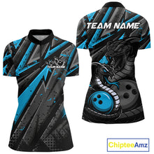 Load image into Gallery viewer, Custom Grunge Black And Blue Cobra Snake Bowling Women Quarter-Zip Shirts With Team Name IPHW9029
