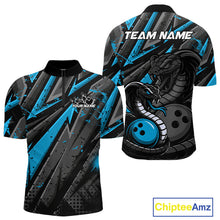 Load image into Gallery viewer, Custom Grunge Black And Blue Cobra Snake Bowling Men Quarter-Zip Shirt With Team Name For Bowlers IPHW9029