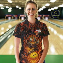 Load image into Gallery viewer, Custom Fire Flame Tiger Bowling Team Polo Shirts For Women, Tournament Bowling Outfit IPHW9037