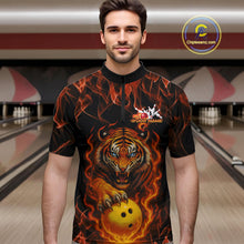 Load image into Gallery viewer, Custom Fire Flame Tiger Bowling Team Quarter-Zip Shirts For Men, Tournament Bowling Outfit IPHW9037