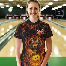 Load image into Gallery viewer, Custom Fire Flame Tiger Bowling Team Women Quarter-Zip Shirt, Tournament Bowling Outfit IPHW9037