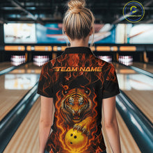 Load image into Gallery viewer, Custom Fire Flame Tiger Bowling Team Women Quarter-Zip Shirt, Tournament Bowling Outfit IPHW9037