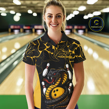Load image into Gallery viewer, Custom Black And Yellow Cobra Snake Bowling Jerseys, Bowling Team Women Polo Shirts IPHW9038