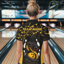 Load image into Gallery viewer, Custom Black And Yellow Cobra Snake Bowling Jerseys, Bowling Team Women Polo Shirts IPHW9038