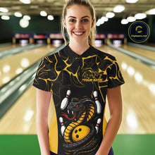 Load image into Gallery viewer, Custom Black And Yellow Cobra Snake Bowling Jerseys, Bowling Team Women Quarter-Zip Shirt IPHW9038