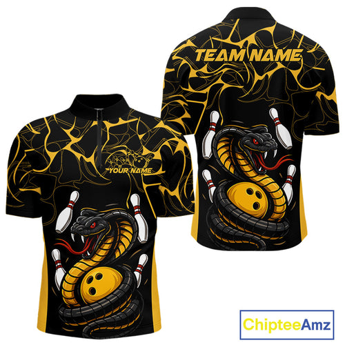 Custom Black And Yellow Cobra Snake Bowling Jerseys, Bowling Team Men Quarter-Zip Shirts IPHW9038