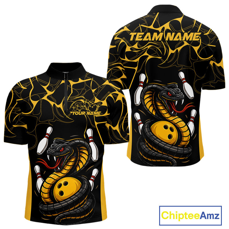 Custom Black And Yellow Cobra Snake Bowling Jerseys, Bowling Team Men Quarter-Zip Shirts IPHW9038